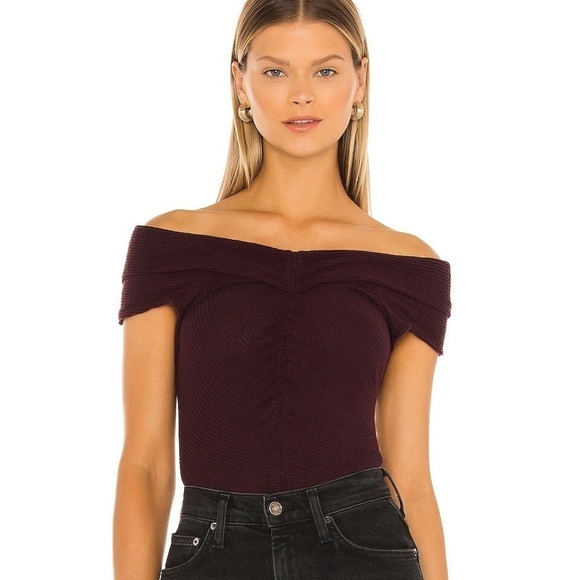 Free People Tops - Free People Maroon Off Shoulder This Cutie Top in Black Raisin Size Small NWT